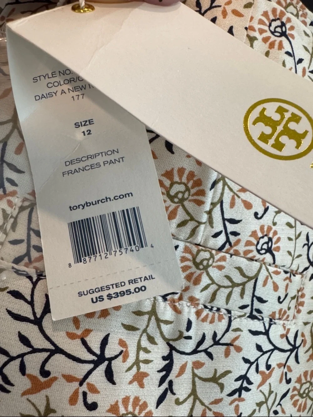 NWT Tory Burch Frances Floral Silk Straight-Leg Pants Daisy New Ivory Sz 12